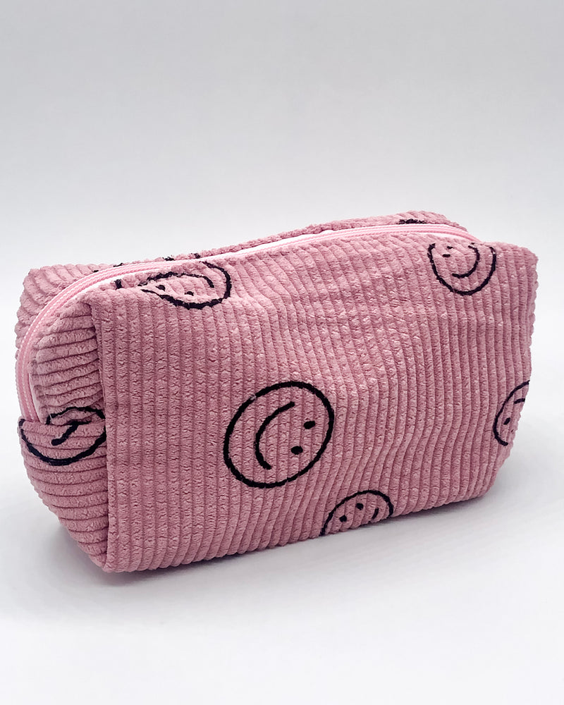 Smiley Face Corduroy Cosmetic Bag
