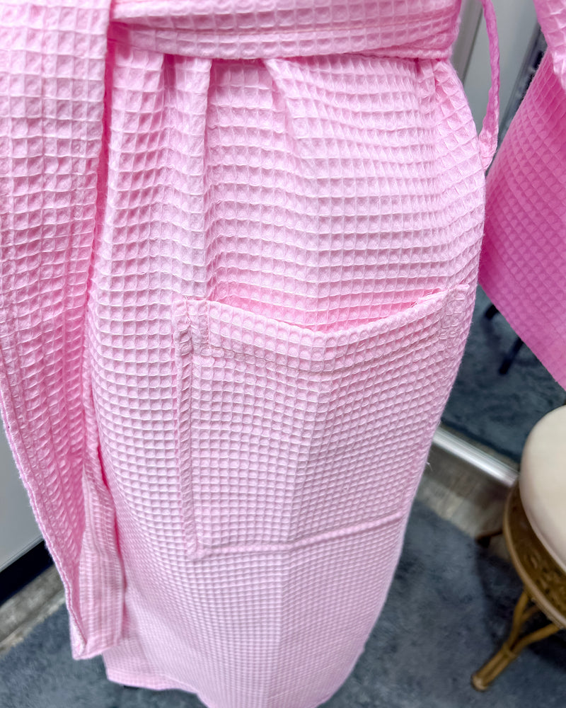 Waffle Kimono Pink Long Robe - Pink
