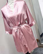 Satin Kimono Short Robe - Rose Pink