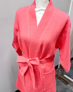 Waffle Kimono Pink Short Robe - Coral