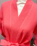 Waffle Kimono Pink Short Robe - Coral