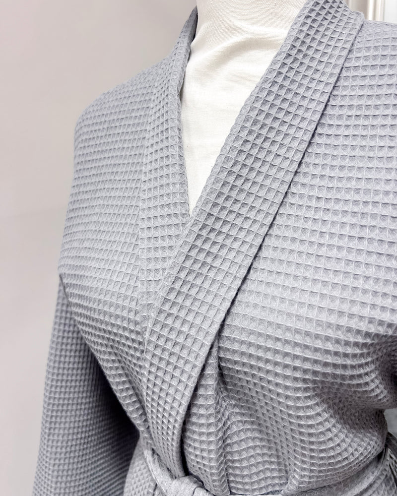 Waffle Kimono Pink Long Robe - Gray