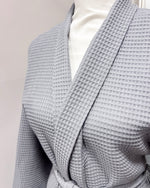 Waffle Kimono Pink Long Robe - Gray