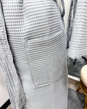 Waffle Kimono Pink Long Robe - Gray
