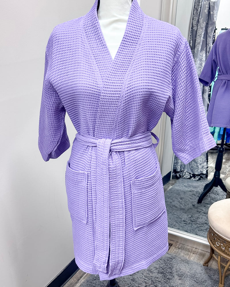Waffle Kimono Pink Short Robe - Lavender