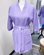 Waffle Kimono Pink Short Robe - Lavender