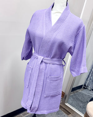 Waffle Kimono Pink Short Robe - Lavender