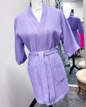Waffle Kimono Pink Short Robe - Lavender