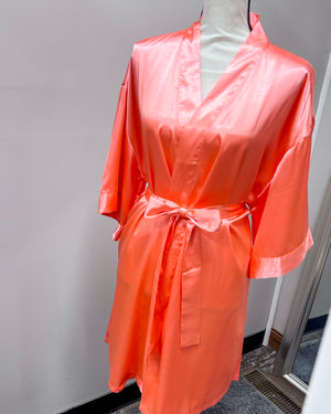 Satin Kimono Short Robe - Light Coral