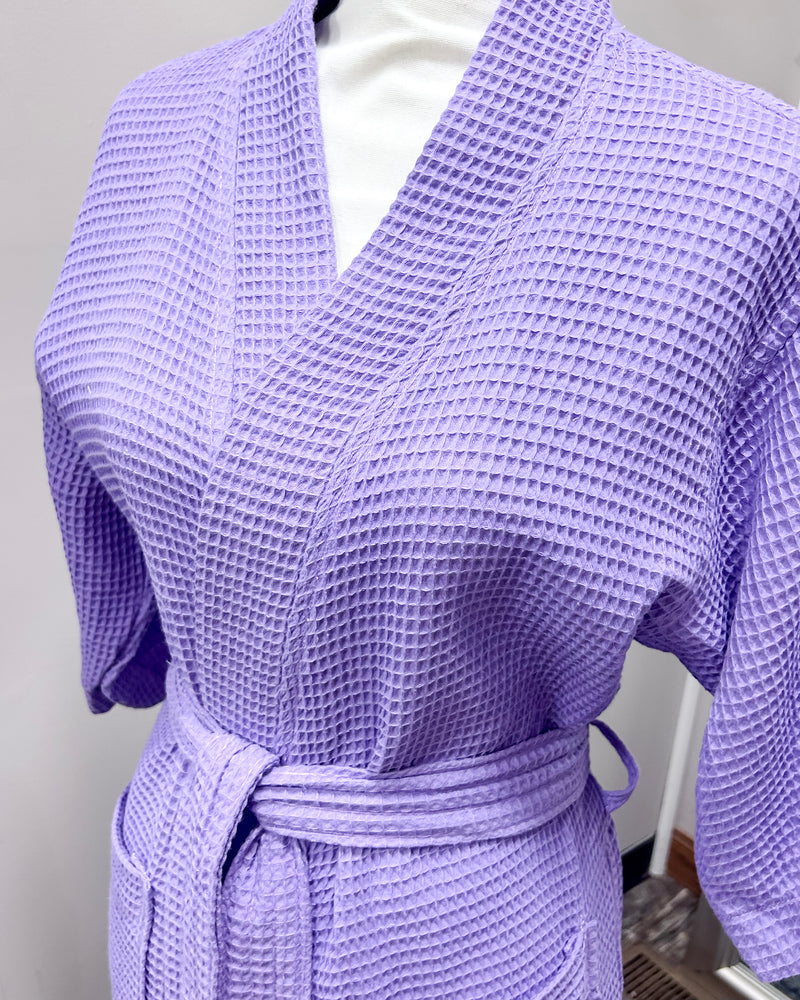 Waffle Kimono Pink Short Robe - Lavender