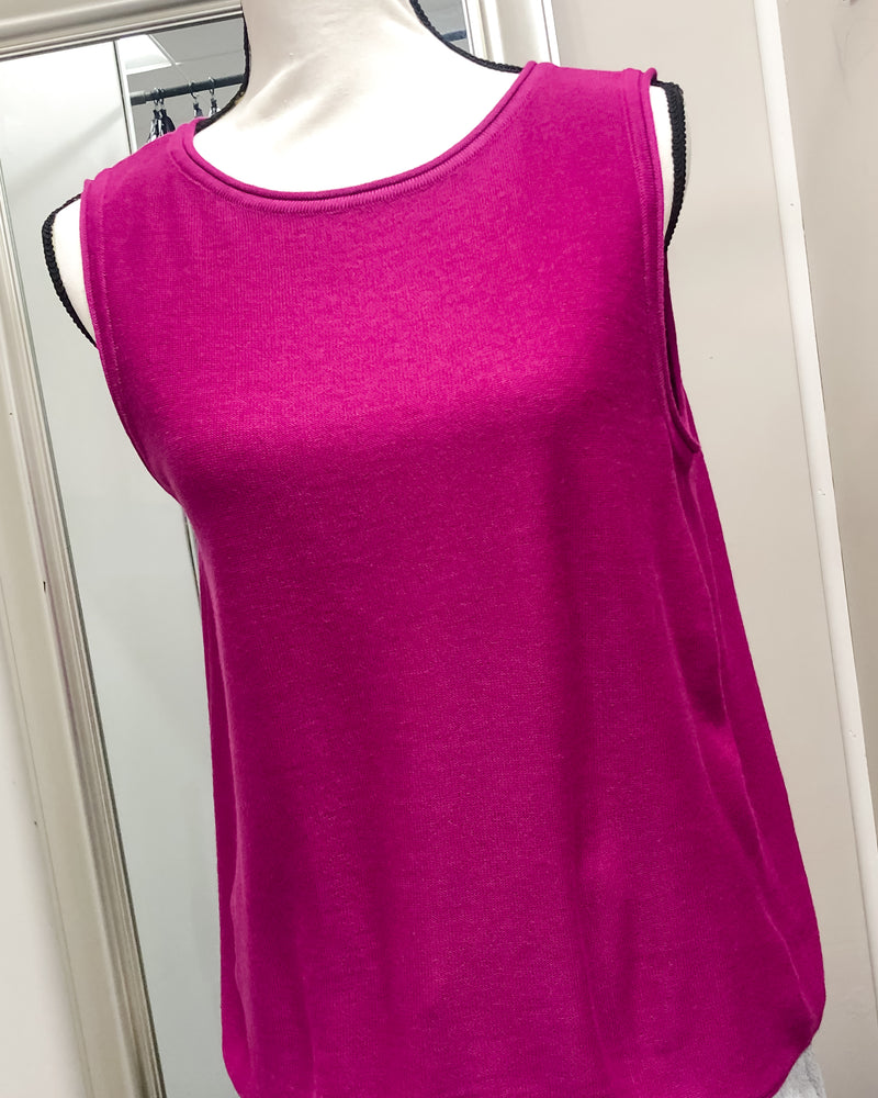 Round Neck Sweater Tank - Magenta