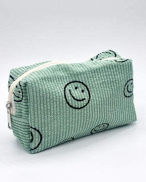 Smiley Face Corduroy Cosmetic Bag
