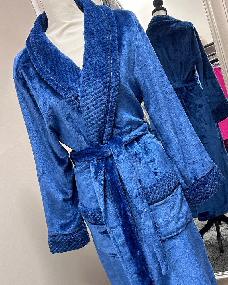 Plush Soft Warm Fleece Robe - Navy