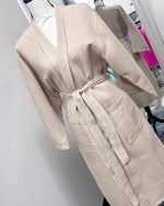 Waffle Kimono Pink Long Robe - Taupe
