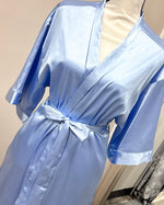 Satin Kimono Short Robe - Airy Blue