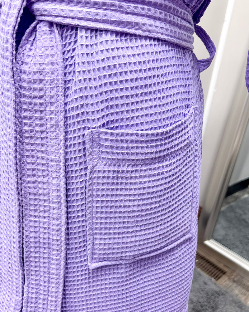 Waffle Kimono Pink Short Robe - Lavender