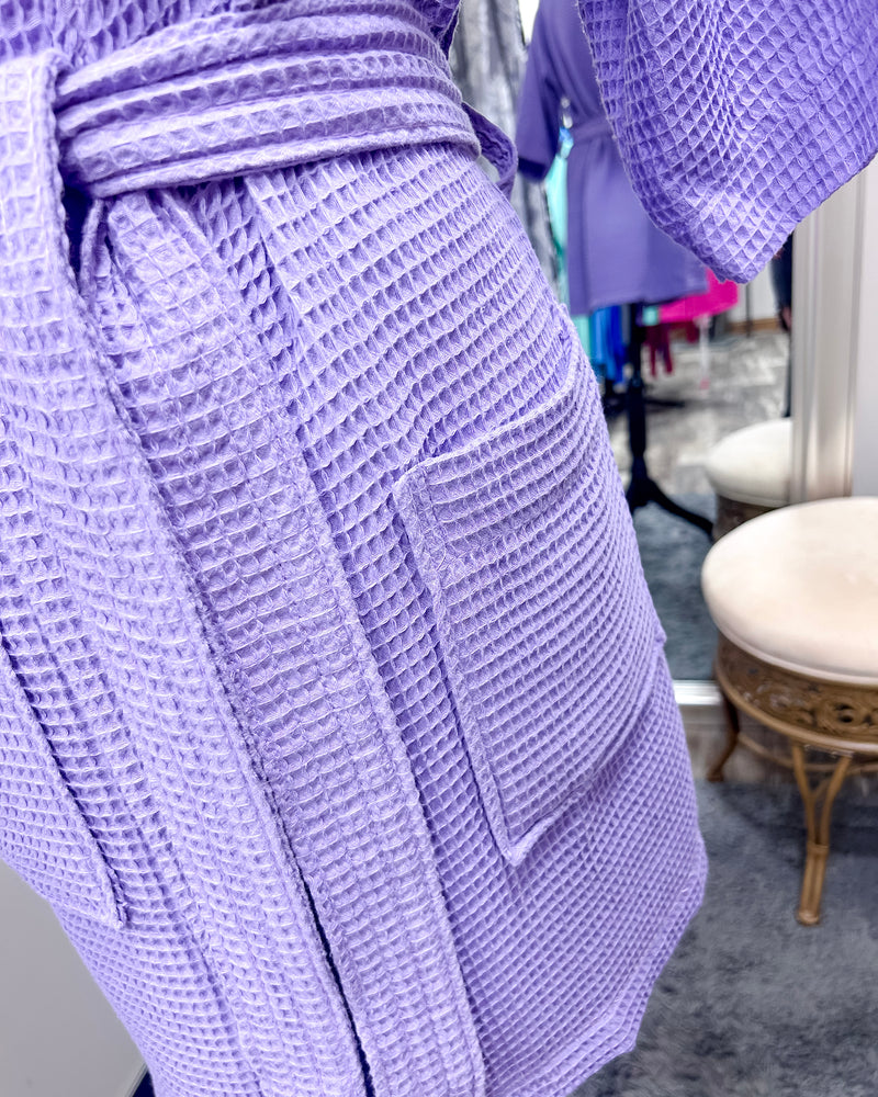 Waffle Kimono Pink Short Robe - Lavender