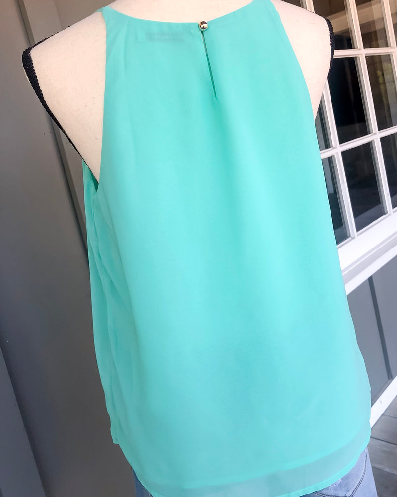 Chiffon Cami Tank Top Fully Lined - Dark Mint