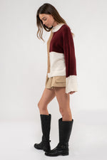 Mock Neck Coloblock Sweater - Rosewood Multi