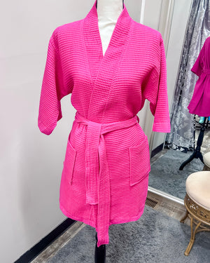 Waffle Kimono Pink Short Robe - Fuchsia
