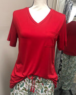 Highlands V-neck Pocket Tee - True Red