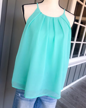 Chiffon Cami Tank Top Fully Lined - Dark Mint