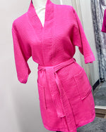 Waffle Kimono Pink Short Robe - Fuchsia