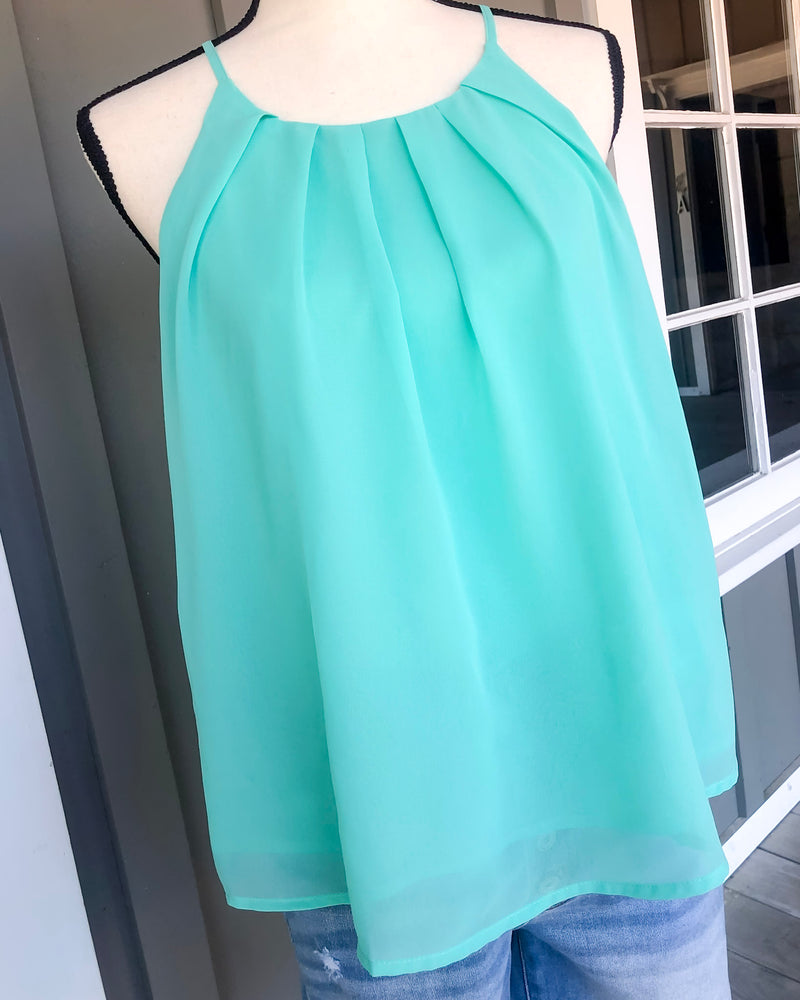 Chiffon Cami Tank Top Fully Lined - Dark Mint