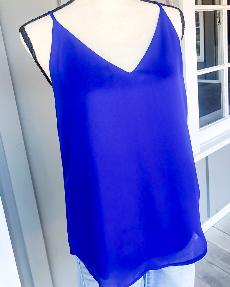 Chiffon Cami Fully Lined Adjustable Straps - Royal Blue