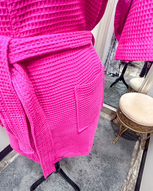 Waffle Kimono Pink Short Robe - Fuchsia