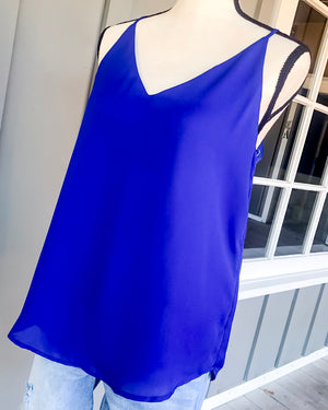 Chiffon Cami Fully Lined Adjustable Straps - Royal Blue