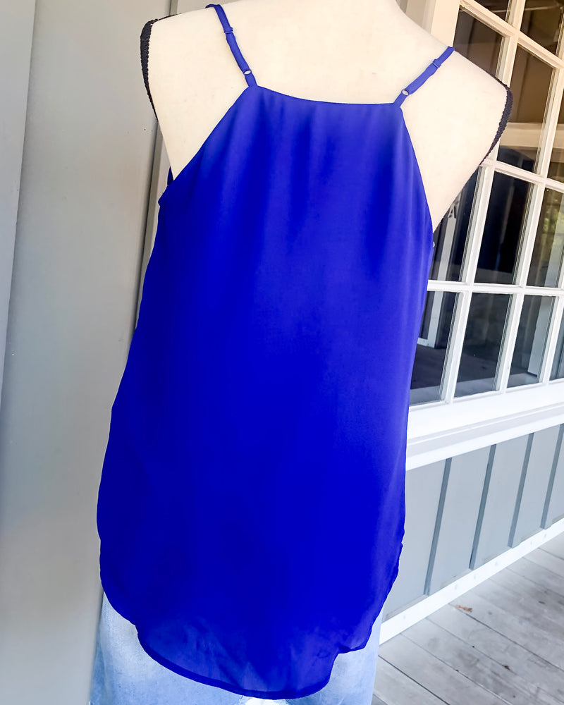 Chiffon Cami Fully Lined Adjustable Straps - Royal Blue