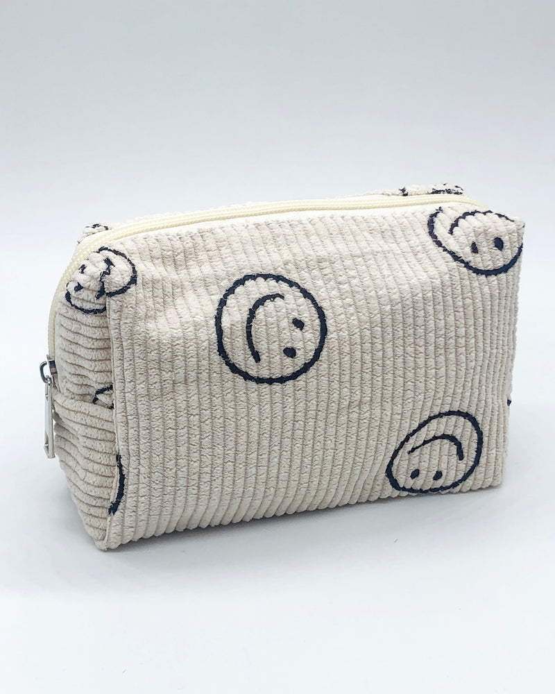 Smiley Face Corduroy Cosmetic Bag
