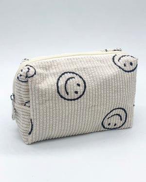 Smiley Face Corduroy Cosmetic Bag