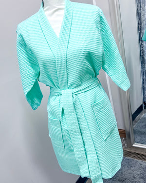 Waffle Kimono Pink Short Robe - Mint Green