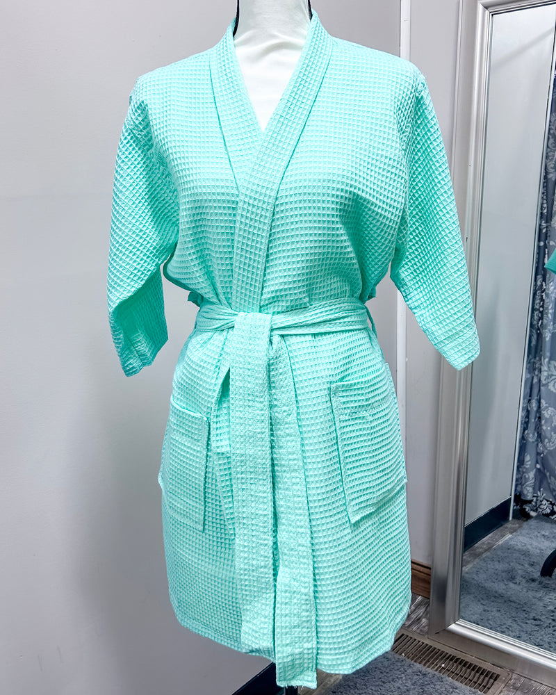 Waffle Kimono Pink Short Robe - Mint Green