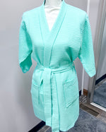 Waffle Kimono Pink Short Robe - Mint Green