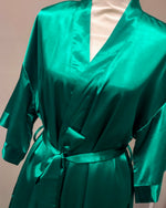 Satin Kimono Short Robe - Emerald Green