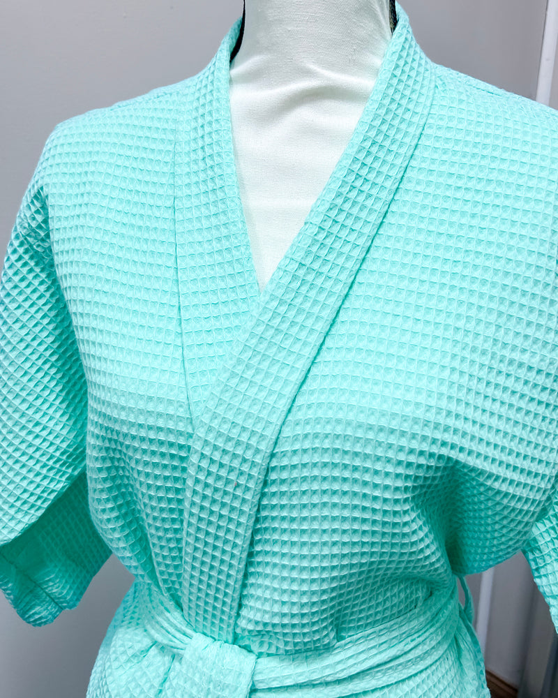Waffle Kimono Pink Short Robe - Mint Green