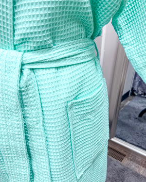 Waffle Kimono Pink Short Robe - Mint Green