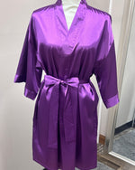 Satin Kimono Short Robe - Purple