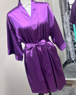 Satin Kimono Short Robe - Purple