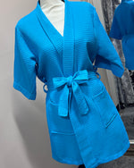 Waffle Kimono Pink Short Robe - Turquiose