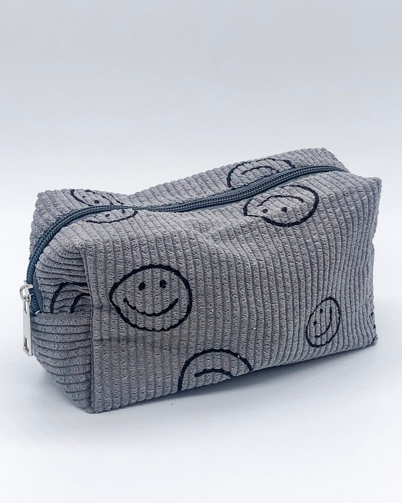 Smiley Face Corduroy Cosmetic Bag