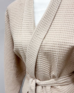 Waffle Kimono Pink Long Robe - Taupe