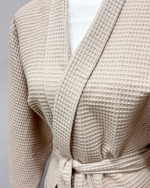 Waffle Kimono Pink Long Robe - Taupe