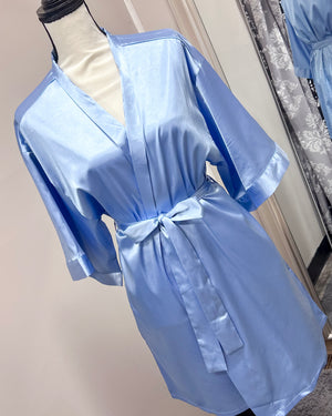 Satin Kimono Short Robe - Airy Blue