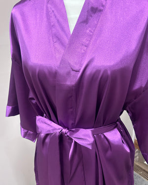 Satin Kimono Short Robe - Purple