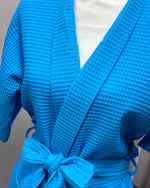 Waffle Kimono Pink Short Robe - Turquiose