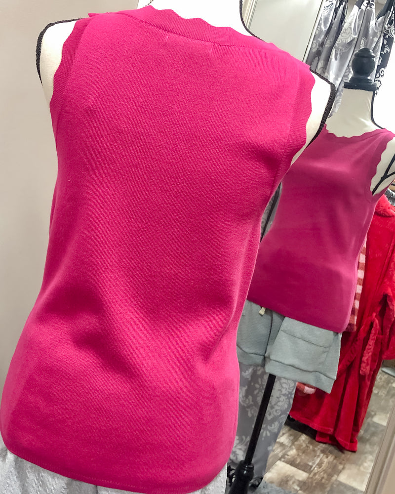 Scalloped Sleeveless Sweater Tank - Fuchsia